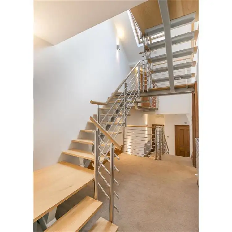 Style contemporain intérieur de haute qualité en acier mono poutre marche en bois escalier droit en U