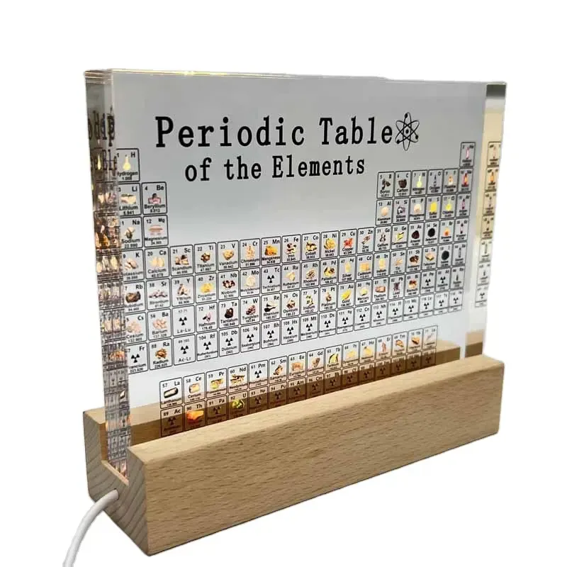 Ensino ferramenta Custom Chemica tabela periódica com elementos reais dentro com Led Base Acrílico Display Racks