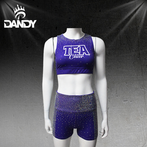 Cheerleading Practice Wear Custom Sparkly Diamonds Exercise Ombre Purple Training <strong>Cheer</strong> Crop Tops and Shorts for Girls - Product Image 3