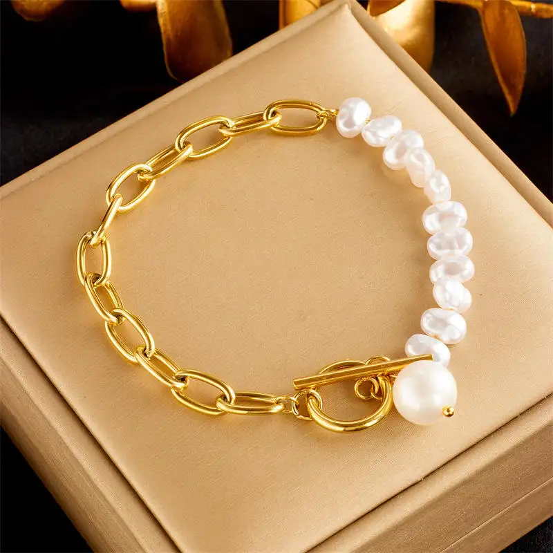 Braccialetto di perle di alta qualità gioielli per le donne oro 18k in acciaio inox perla regolabile Charm bracciale