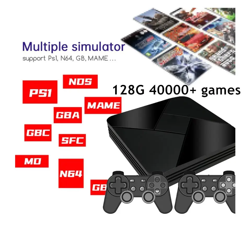 Console de jogos retrô android, suporte wifi 4k hd 50 + emulador 40000 + jogos retro tv box de vídeo game para ps1/n64/dc