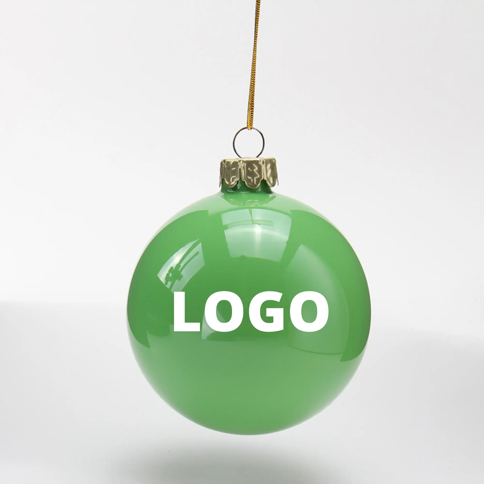 Özel Logo baskılı lüks yeşil kumaş dekore cam noel topları