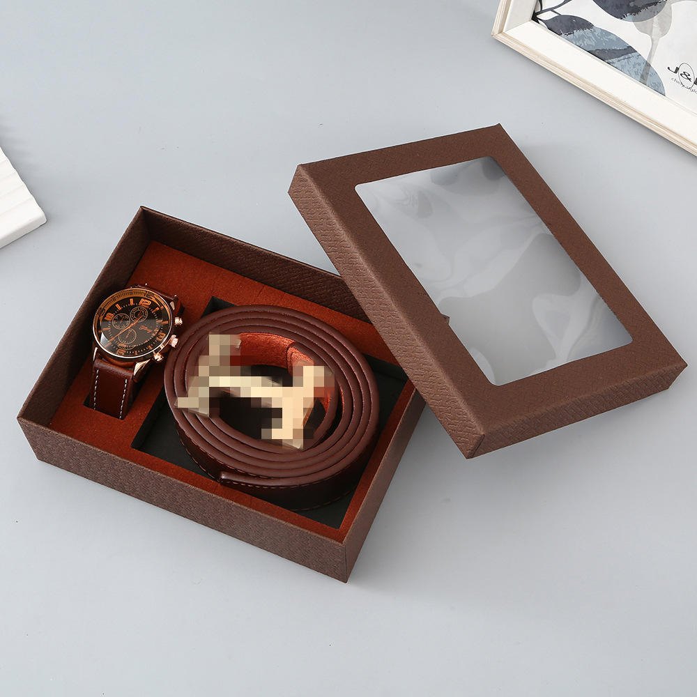Brown 3-Piece Set (belt + Watch + Gift Box)
