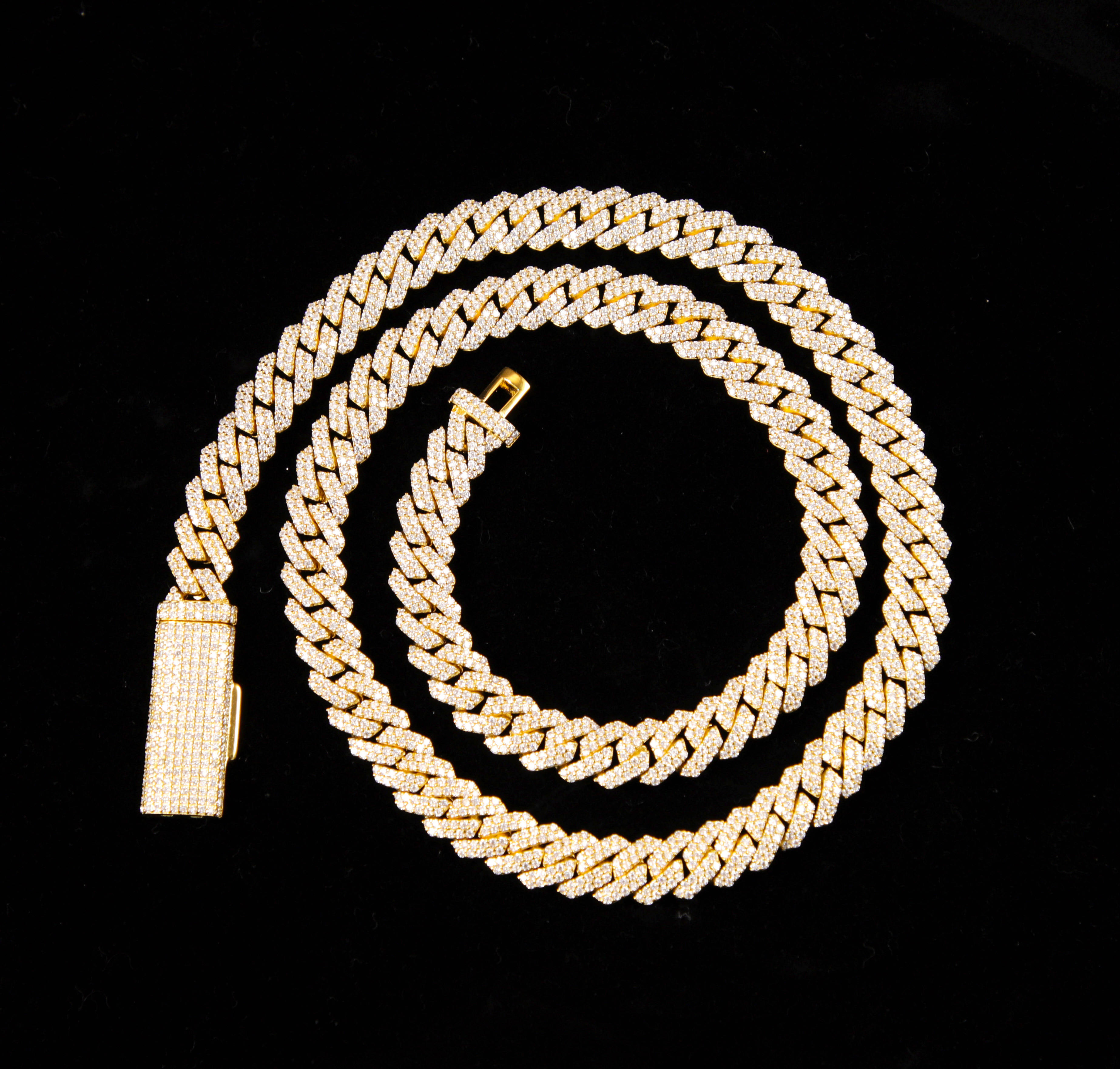 สร้อยเงินมอยซาไนต์ 2 แถว สีเหลือง-10 มม