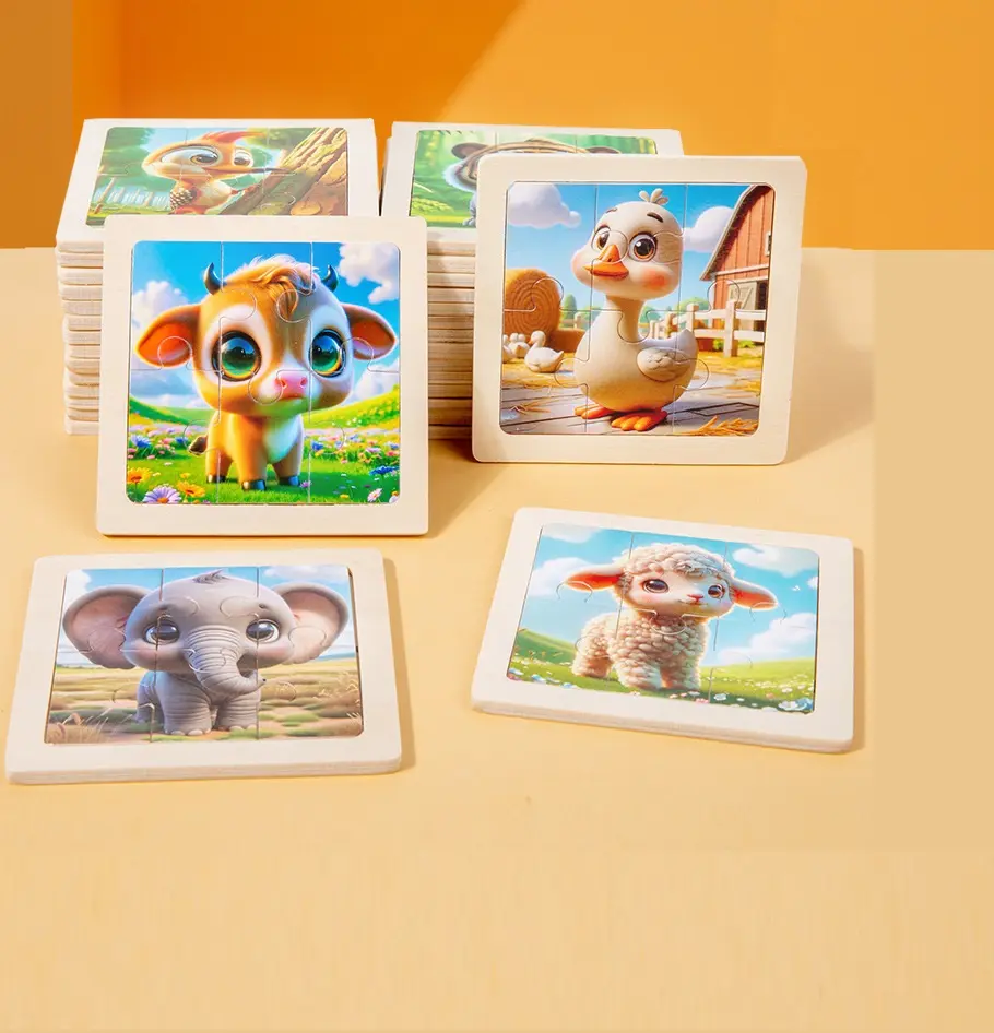 Puzzle in legno per bambini 6 pezzi di cartone animato animale per bambini Puzzle 2-3-5 scuola materna giocattoli educativi precoci