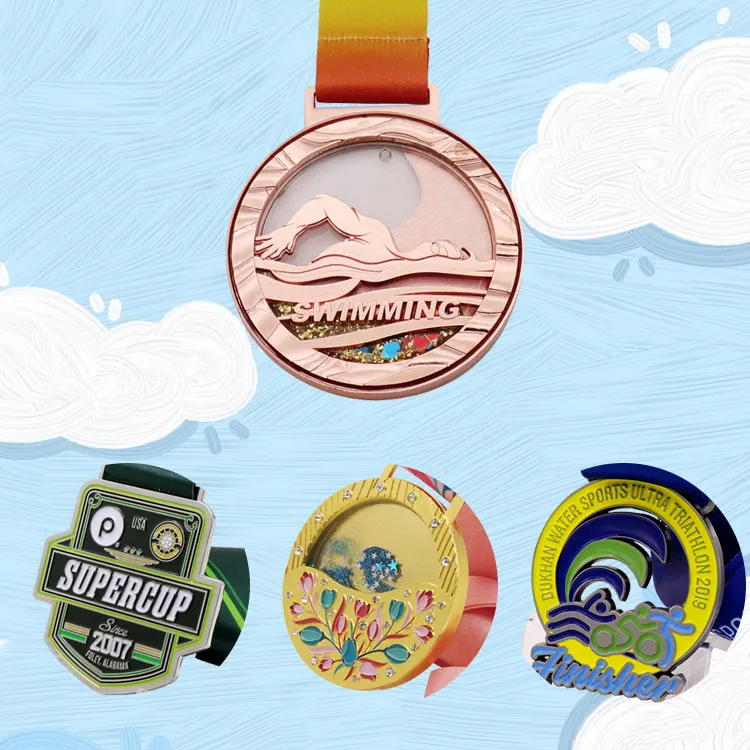 Médaille de natation personnalisée en alliage de zinc 3d activité scolaire en cours d'exécution médaille de sport en métal et médailles de rubans Marathon Sports