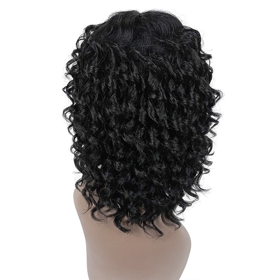 Machine-Made 12-Inch Medium Length Lace Bob Bangs Loose Style Remy Brazilian Full Wig for Women Loose Wave Curly Wig