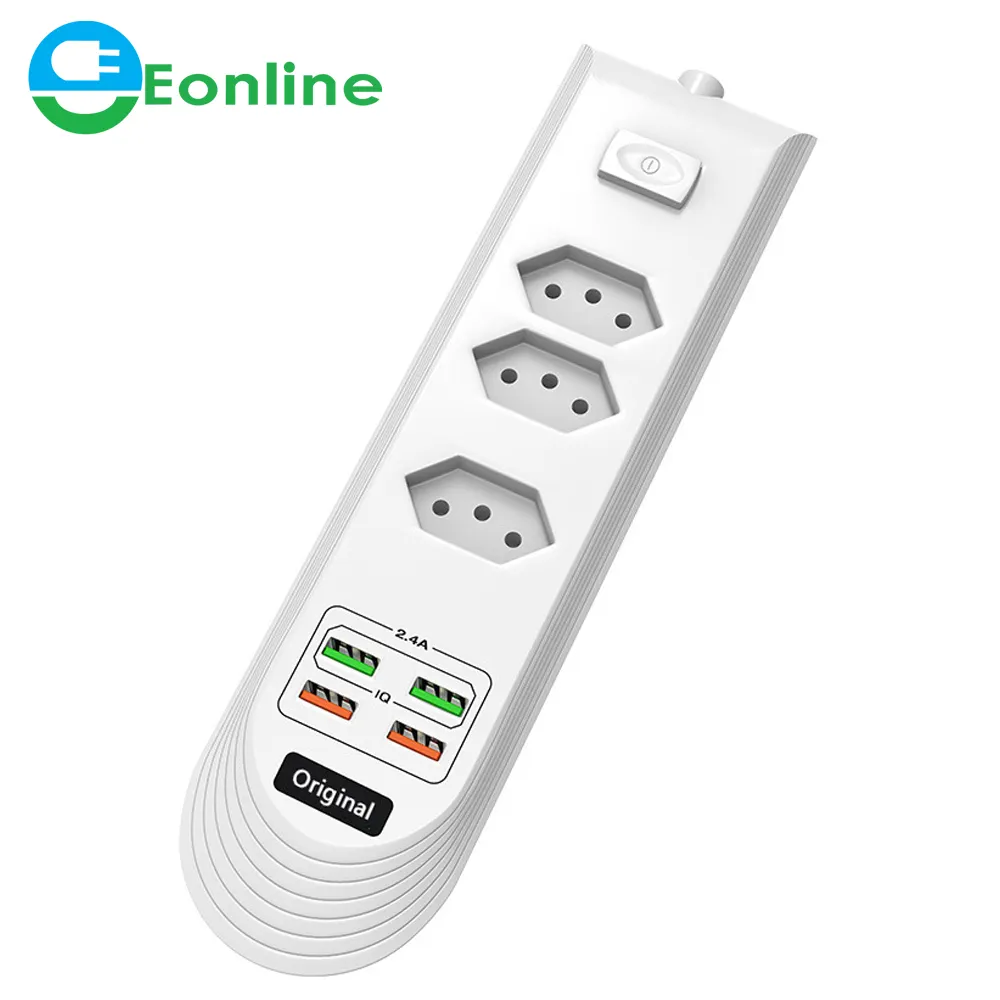 Eon tira de energia elétrica 10a, proteção de sobrecarga 2m, plugue adaptador de extensão, tomada de energia para desktop, saída ac 3