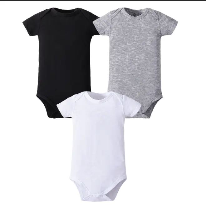 Groothandel Zomer Blanco Pasgeboren Baby Meisje Jongen Kleding Katoenen Baby Romper Effen Kleur Korte Mouw Onsie Bodysuit