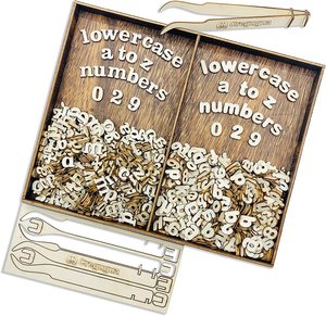 Küçük ahşap harfler bitmemiş ahşap numaraları kahverengi tepsi içinde iki yazı ile Scrapbooking el sanatları için - Product Image 2