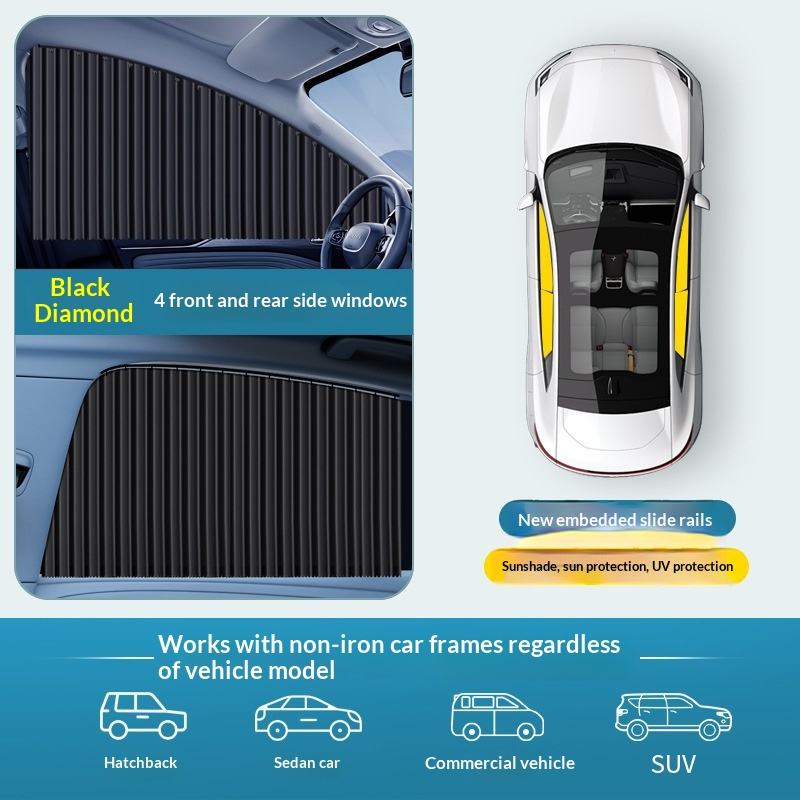 Cortina parasol empotrada para riel, juego de cuatro unidades en color negro.