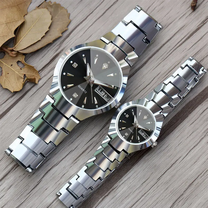 shop couples quartz watch for men and women stainless steel belt calendar weekly styles wrist watches online