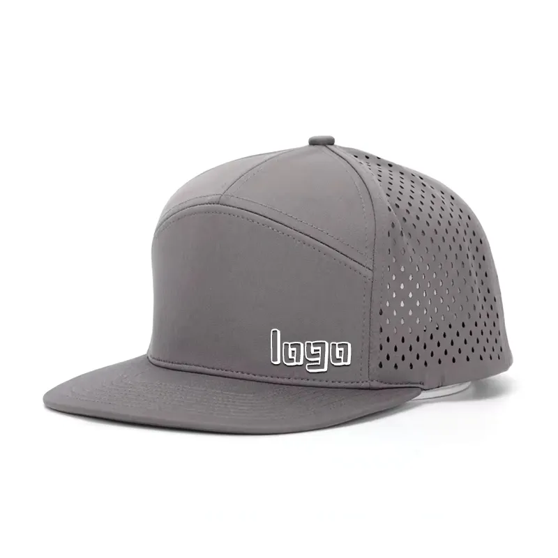 Yupoong cappello da baseball con fattura piatta blu personalizzato a metà profilo con taglio laser spandex hydro 7 pannelli cappelli neri