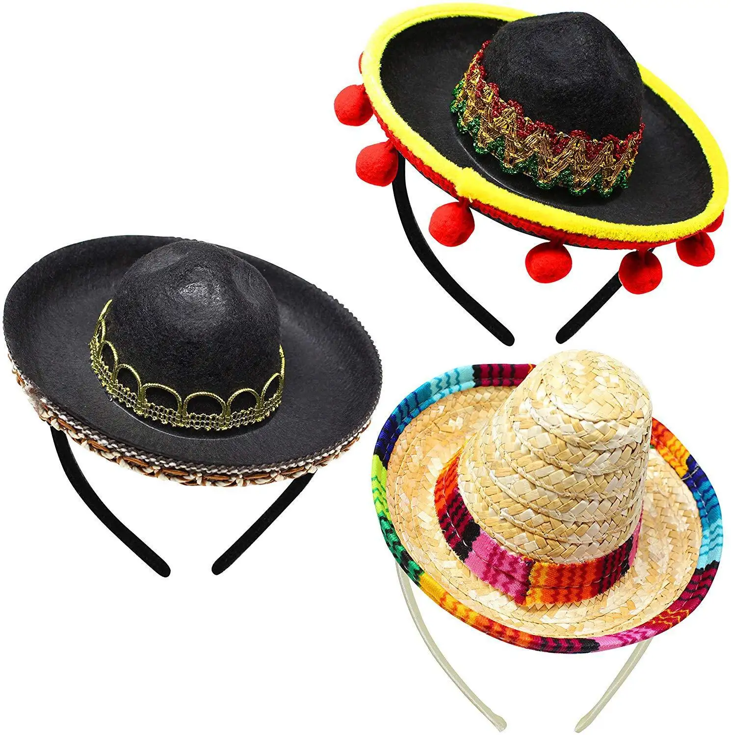 Mini sombrero de paja mejicano para decoración de vino tinto, cinta para la cabeza, para fiestas, cachorros y gatitos