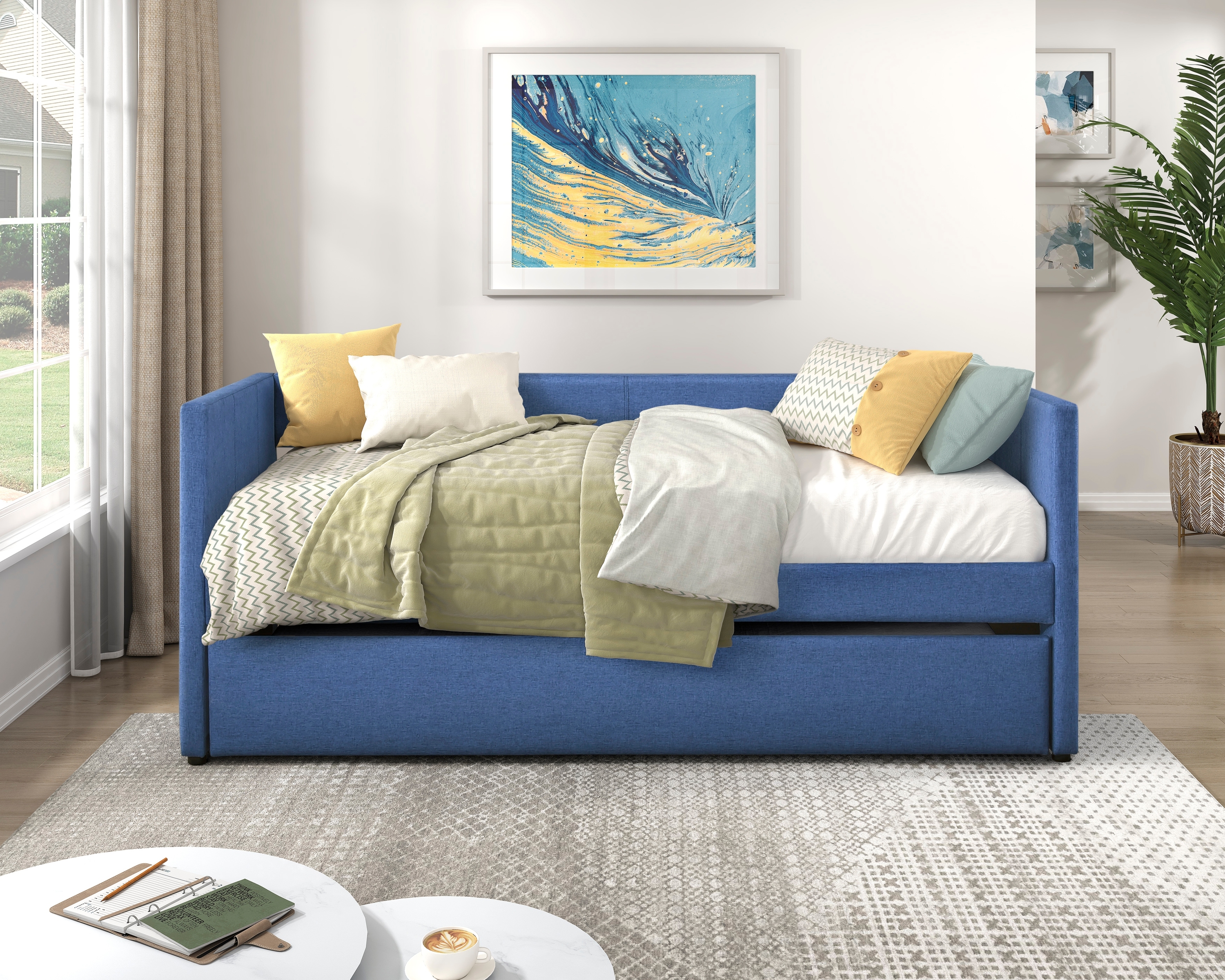 Blue + Engineered Wood + Wood + Modern + Transitional