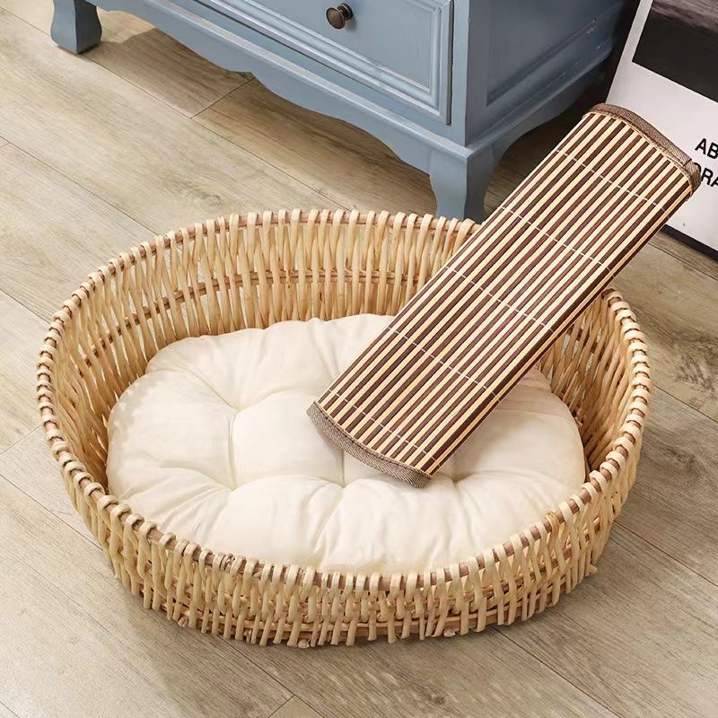 Nido de forma ovalada de mimbre + cojín + almohada de tiro + mat