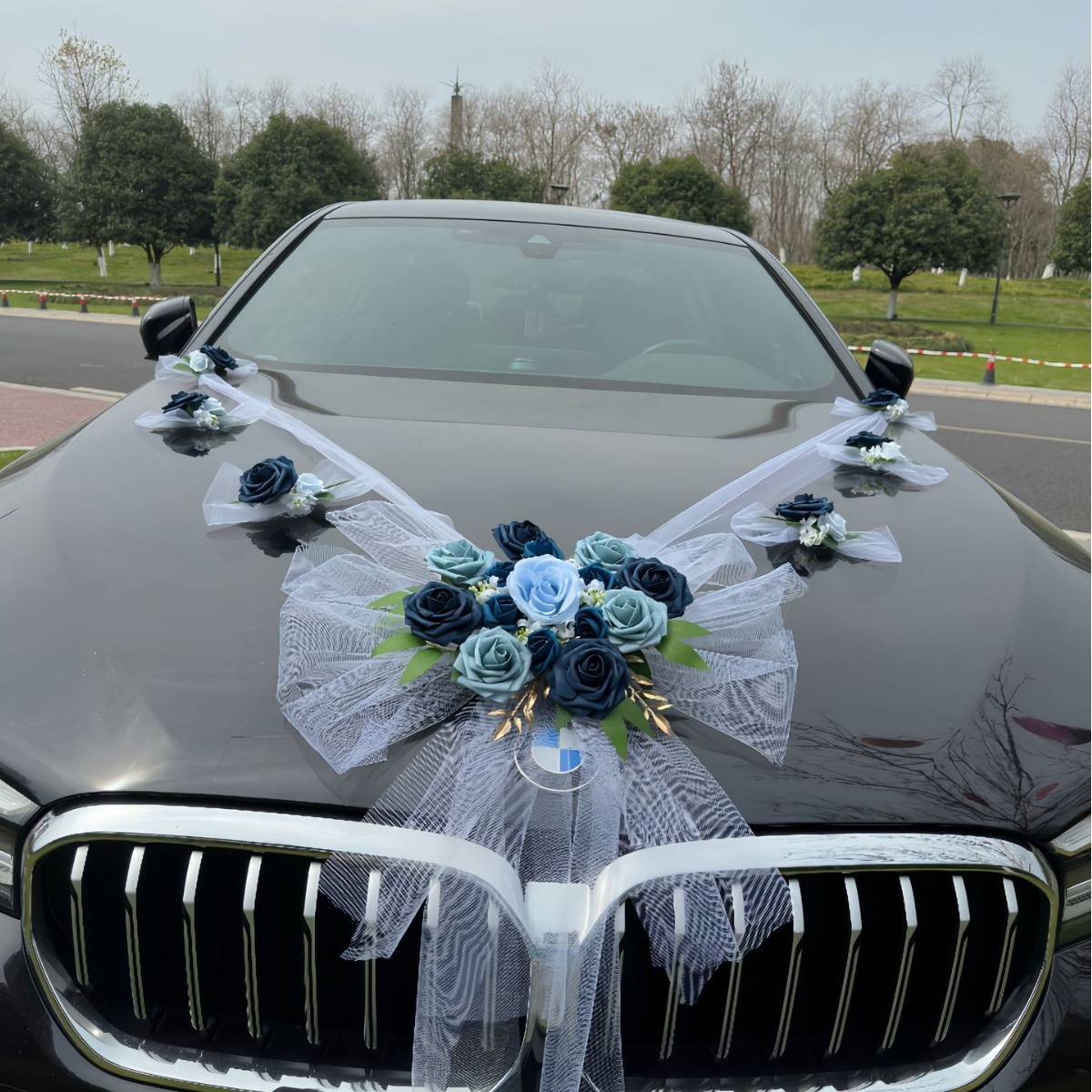 11# Fleur de tête de voiture bleue grande 6 petite