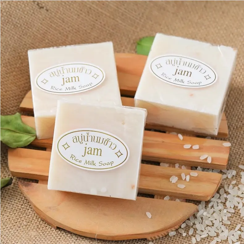 Thailandカスタムロゴライスミルクglutaコラーゲン石鹸タイRice Milk Jam Soap 60グラムHandmade美容ライスミルク石鹸にきび