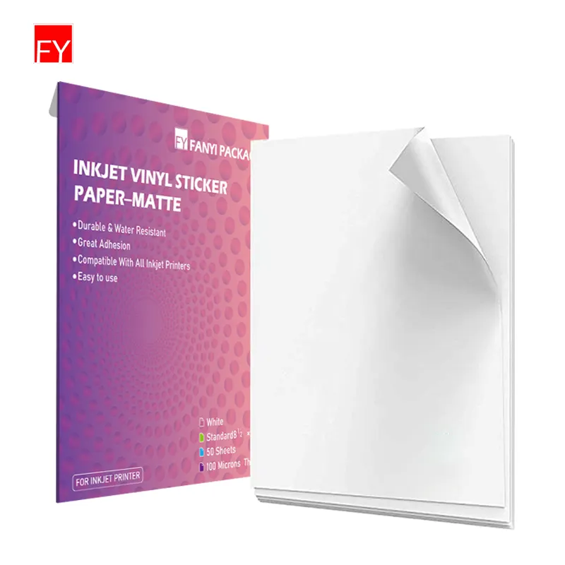 Papier à jet d'encre Pvc feuille imprimable vinyle imperméable papier autocollant imperméable mat A4 papier autocollant en vinyle imperméable