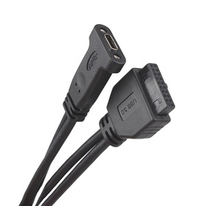 USB 3.1タイプC-IDC20P女性ヘッダーケーブル0.5m PVCジャック急速充電3AコンピュータPC用ケースバックパネル拡張
