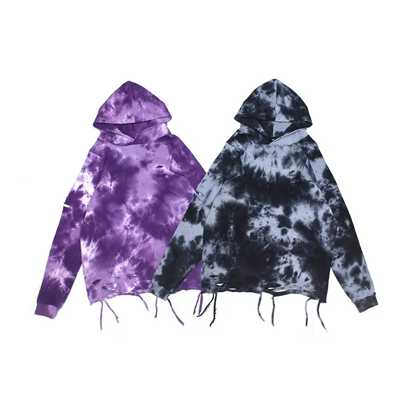 Hip-Hop High Street benutzer definierte Baumwolle Tie-Dye zerrissenen Hoodie-Pullover, Tie Dye Distressed Hoodie Männer