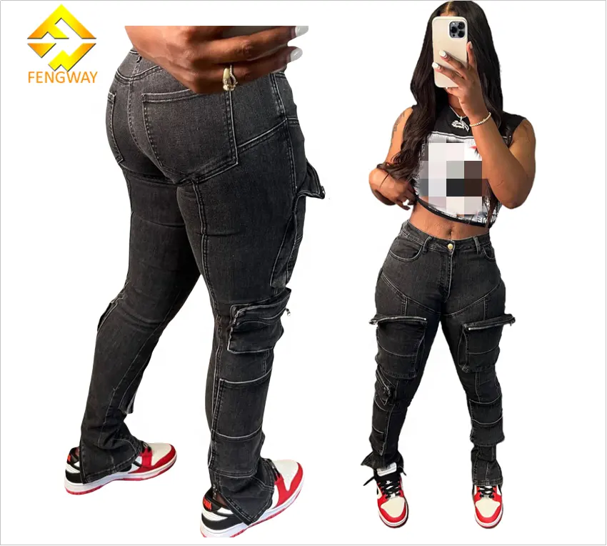 Haute qualité 2024 femme denim jean décontracté entraînement maigre femme stretch cargo jean avec poche