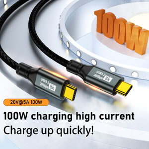Yeni tasarım 100W flaş 8K HD ses transferi tipi C tip-c erkek veri kablosu 20Gpbs naylon örgü telefon Laptop için şarj tel - Product Image 2