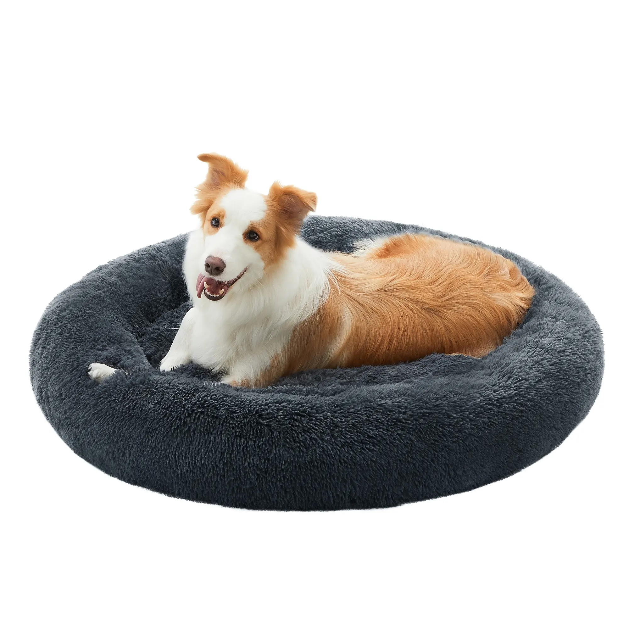 Feandrea Wholesale Custom Soft Luxury Warm Washable Pet Bed Fluffy Calming Round Donut Dog Cat Bed