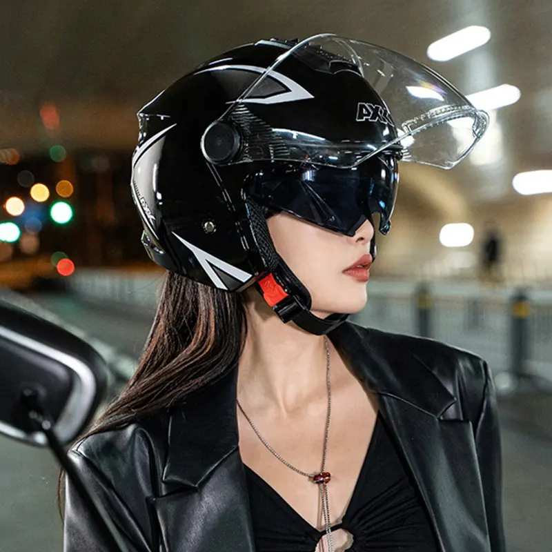 Motosiklet kask kıyıcı 3/4 açık yüz bağbozumu Moto kask erkek kadın Scooter motosiklet kask