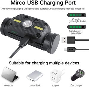 משולב 10 מצבי USB נטענת ראש לפיד אור עם סרט סופר בהיר <span class=keywords><strong>LED</strong></span> עמיד למים חיישן פנס