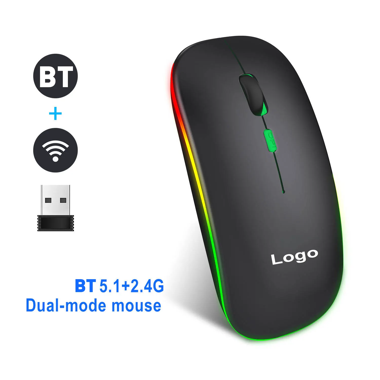 最新の高dpi Bluetooth5.2マウスsemfiorecarregavel rgb2.4gデュアルモードワイヤレスBluetoothマウス (ラップトップ用)