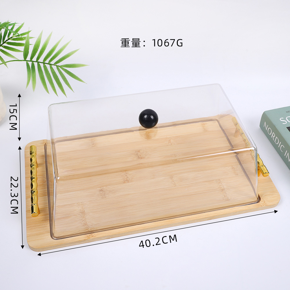 Bandeja rectangular de bambú/madera con asa, 40.2*22.3*15CM