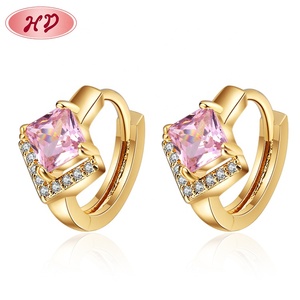 3 Row <strong>Micro</strong> <strong>Inlay</strong> 18K Gold Plated Rectangle Rainbow Huggie Hoop Earrings - Product Image 2