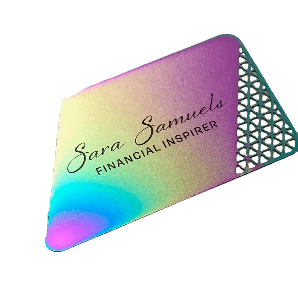 Cartão De Metal De Arco-íris De Aço Inoxidável Personalizado Cartão De Impressão De Metal De Cores De Laser