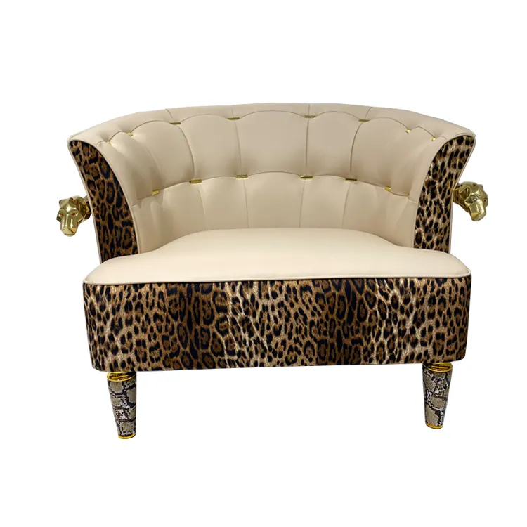 Sofá italiano moderno con estampado de leopardo, sillón individual de cuero para sala de estar