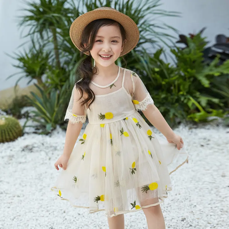 Los niños Boutique de ropa niñas vestido de algodón materiales de la muchacha de Flor Amarillo vestido de princesa para niña