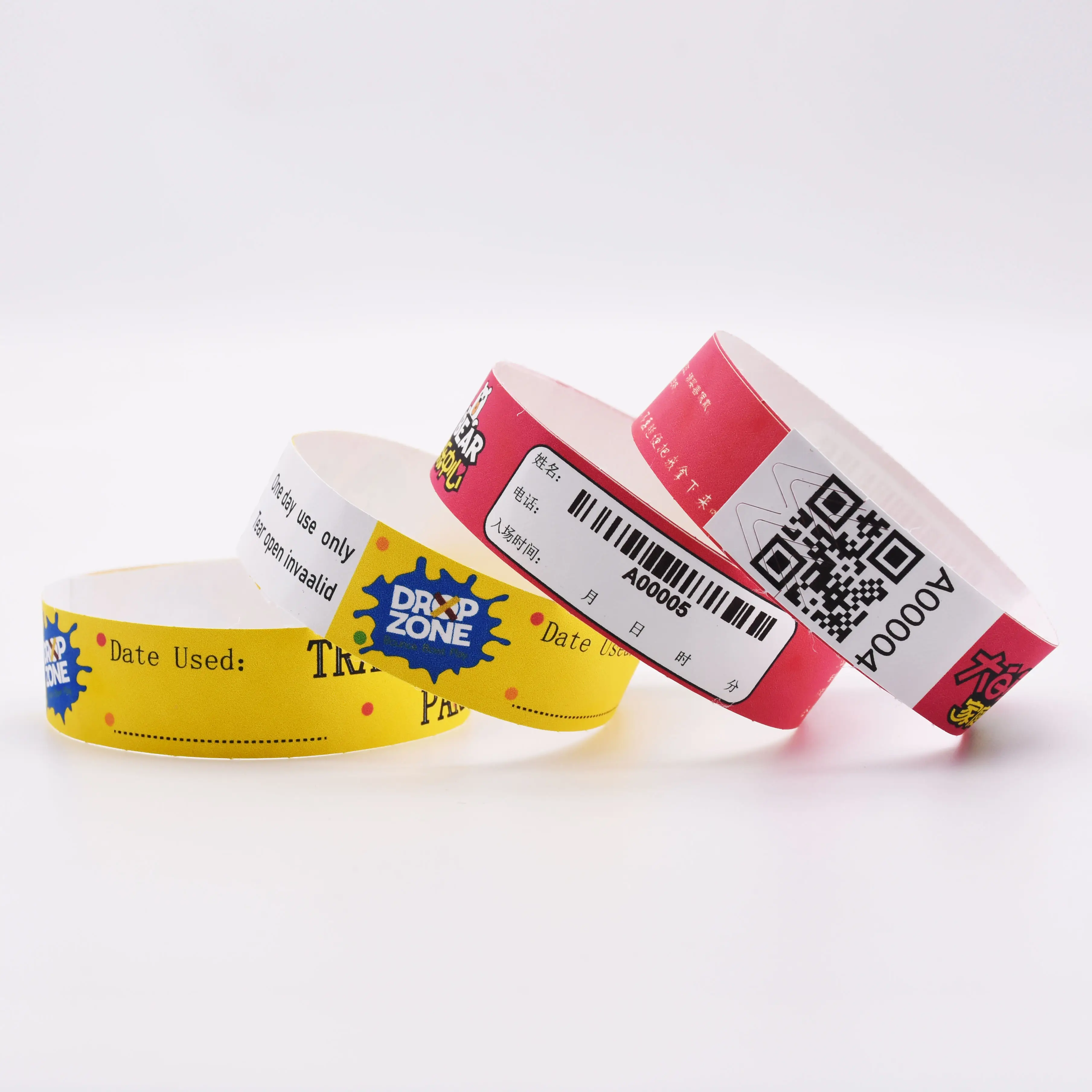 Pulseras de Papel de fibra desechable con logotipo personalizado, pulsera adhesiva para fiesta con impresión colorida