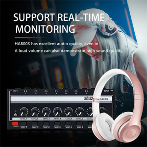 Amplificador de auriculares de monitoreo de ocho vías, distribuidor de señal de amplificador de auriculares, monitoreo de una entrada y ocho salidas, 1 de 8 vías
