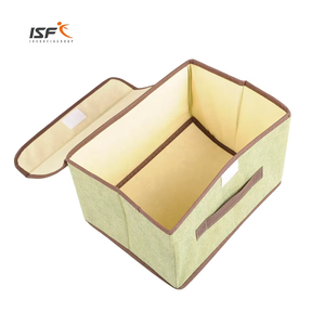 方便的可折叠亚麻储物盒带盖可折叠储物箱，用于服装组织 - Product Image 3