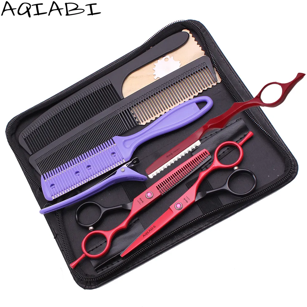 Haircut Set With Razor 5.5" AQIABI Japanese Steel Hair Cutting Scissors Thinning Scissors Professional Hair Scissors A1013 Shiny