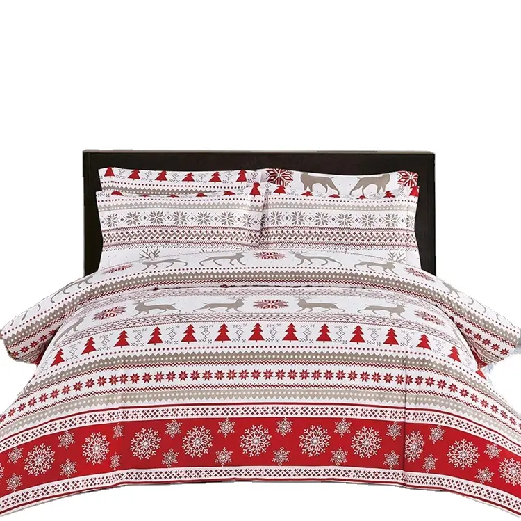 ผ้าปูเตียงขนาดคิงไซส์ผลิตจากไมโครไฟเบอร์,ผ้านวมคลุมเตียงสำหรับเทศกาลคริสต์มาสจำนวน4ชิ้น