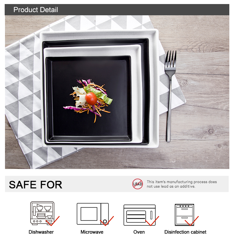Custom Logo Porcelain Square Dinnerware Flat Square Plate
