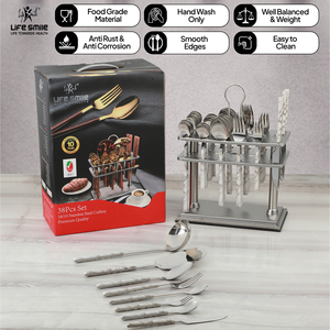 LIFE SMILE Cutlery Set 18/10 Pure Stainless Steel Flatware Set with Stand Dinnerware Set - Product Image 4