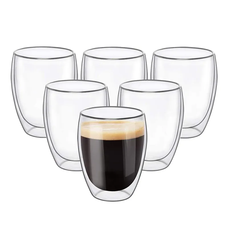 12oz caneca de vidro de parede dupla, copos de vidro para bebidas quentes, copos térmicos isolados borosilicados de vidro