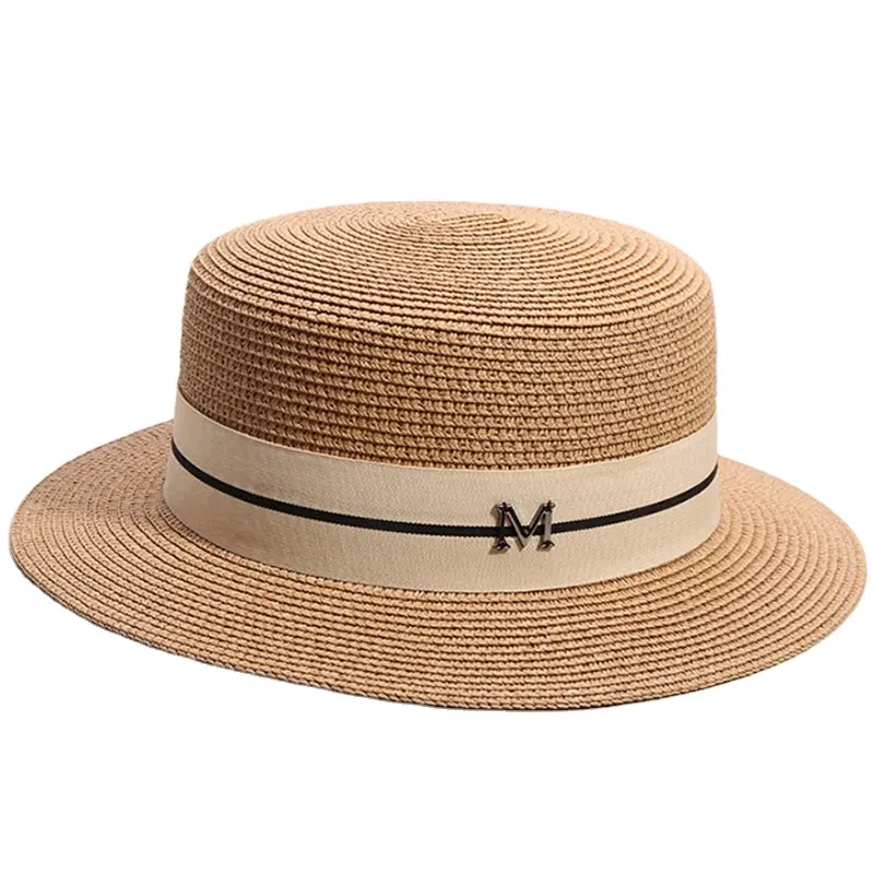 Yetişkinler için yüksek kaliteli yaz çizgili dokuma kağıt hasır şapka anti-ultraviyole günlük rahat seyahat partileri için özel Logo ile