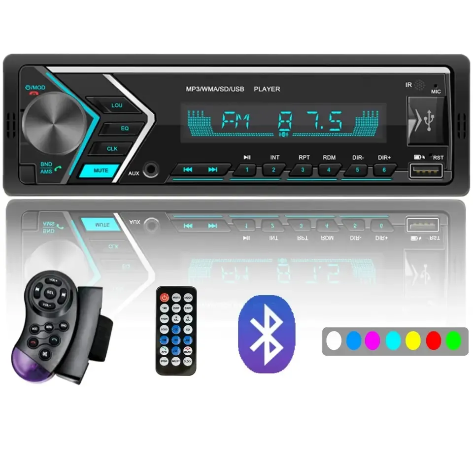 Xuchu Hot Bán đầy màu sắc đèn nền 12V 1 DIN Car đài phát thanh stereo MP3 Player với BT Hands miễn phí sạc xe hơi