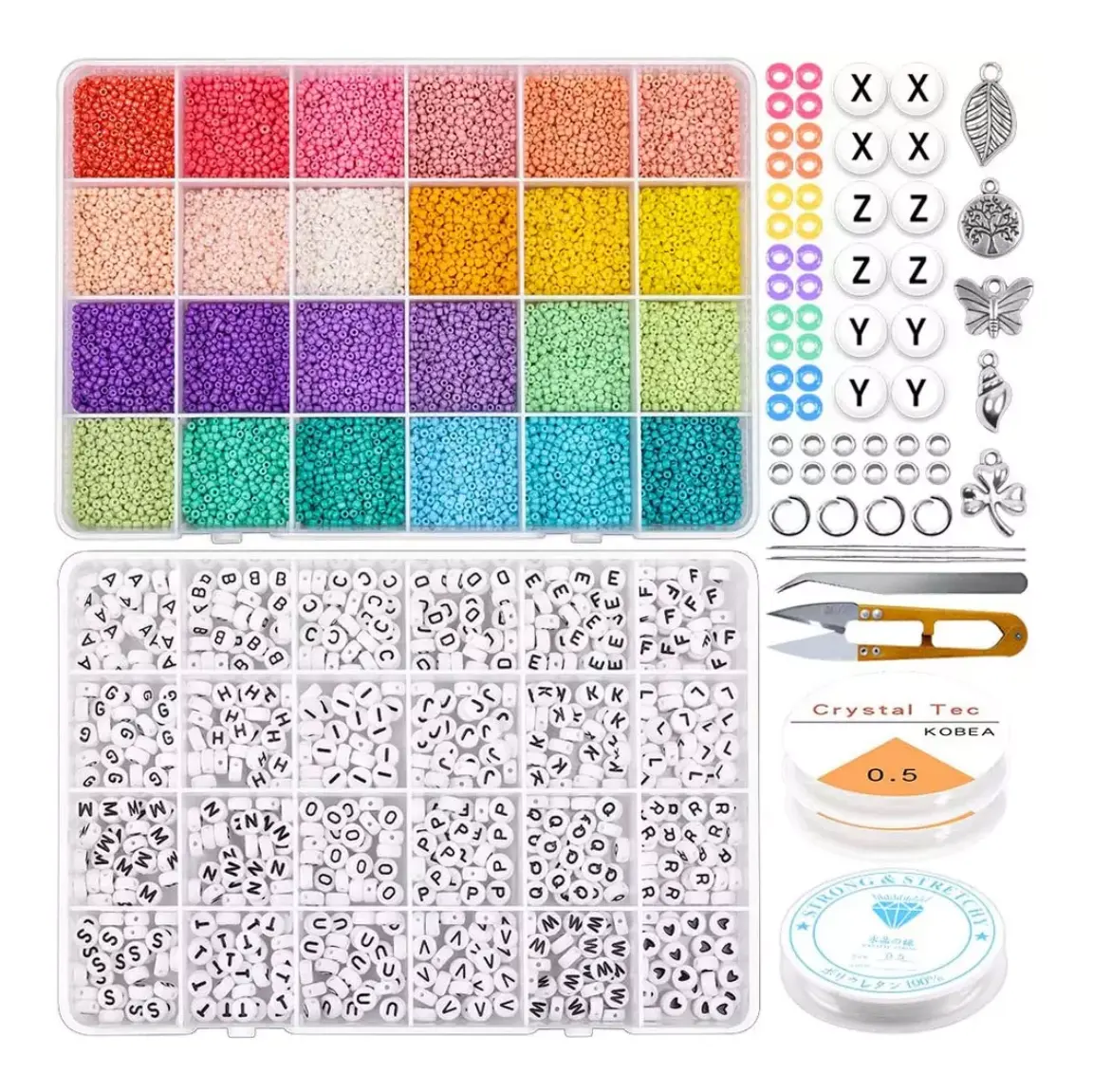 Conjunto de pulsera DIY de 24 colores superventas con 26 tipos de cuentas de letras redondas planas para niños, fabricación de joyas para principiantes