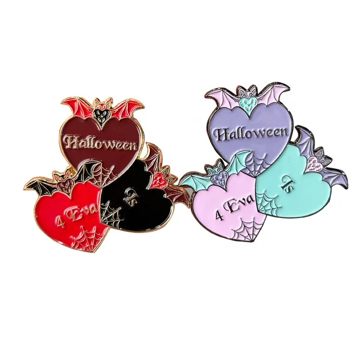 Amostra grátis sem MOQ Halloween Forever Them Logotipo em forma de coração alfinetes de lapela fornecedores China esmalte macio
