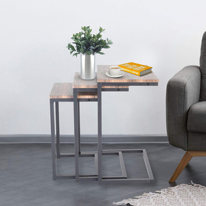 Mesas laterales/auxiliares rústicas modernas, Juego de 3 muebles de café con acento apilable - Product Image 5