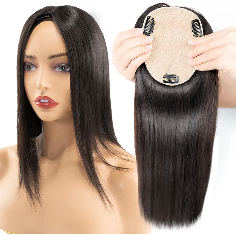 Venta al por mayor de tupé de pelo Remy virgen fantasía natural recto para las mujeres en stock que cubre la pérdida de cabello en la parte superior de la cabeza